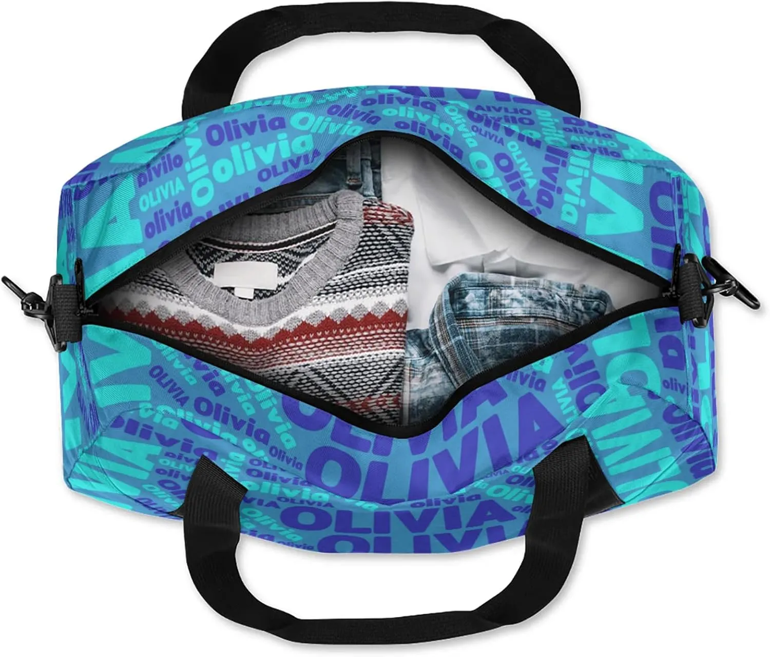 Personalized Gym Sport Duffel Bag with Name Custom Travel Overnight Bag Waterproof Customized Dance Bag Carry-On Tote 18.5in, Blue