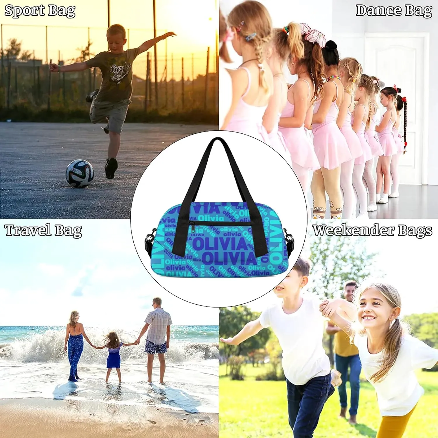 Personalized Gym Sport Duffel Bag with Name Custom Travel Overnight Bag Waterproof Customized Dance Bag Carry-On Tote 18.5in, Blue
