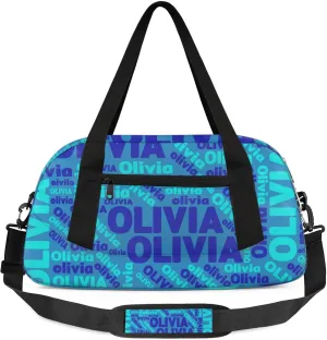 Personalized Gym Sport Duffel Bag with Name Custom Travel Overnight Bag Waterproof Customized Dance Bag Carry-On Tote 18.5in, Blue