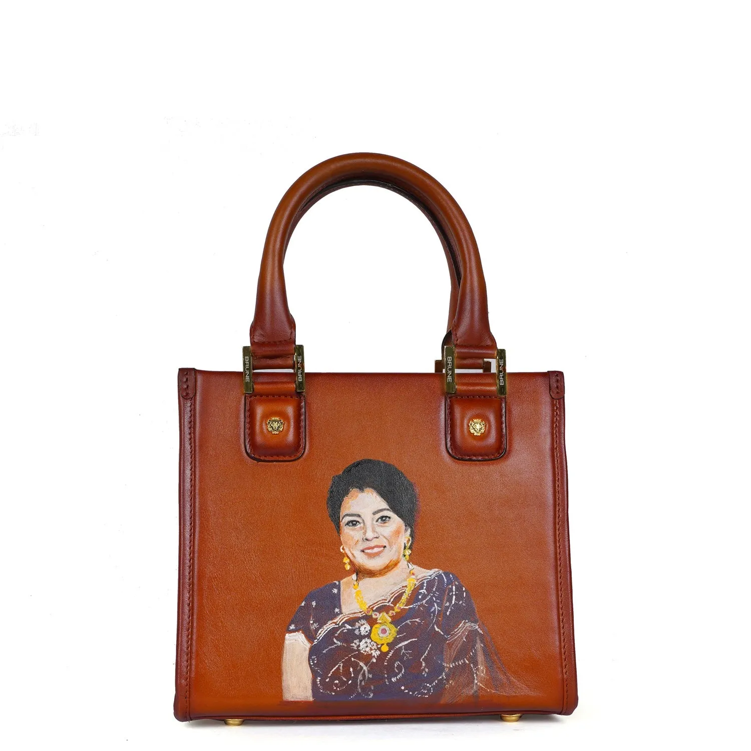 Personalized Hand-Painted Portrait Small Sized Tan Handbag