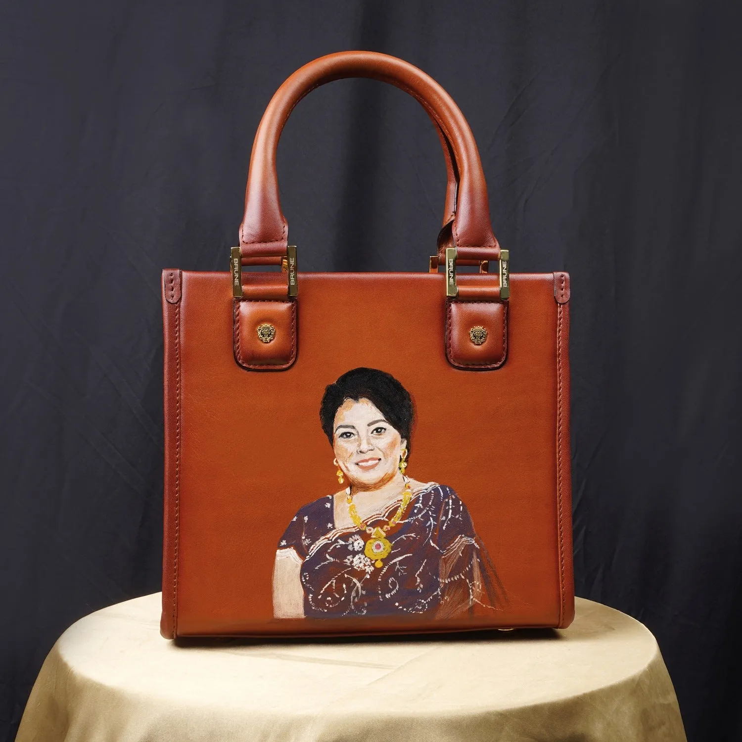 Personalized Hand-Painted Portrait Small Sized Tan Handbag
