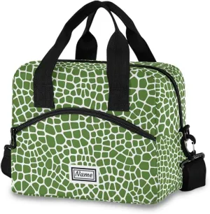 Personalized Insulated Lunch Bag Cooler Tote Bag Box Large for Women Men Lizard Skin Green Name Customized School Work Portable Adjustable Shoulder Strap Pocket