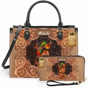 Personalized Leather Handbag For Black African Women – Matching Purse and Wallet Set – Mother's Day Gifts for Melanin Woman
