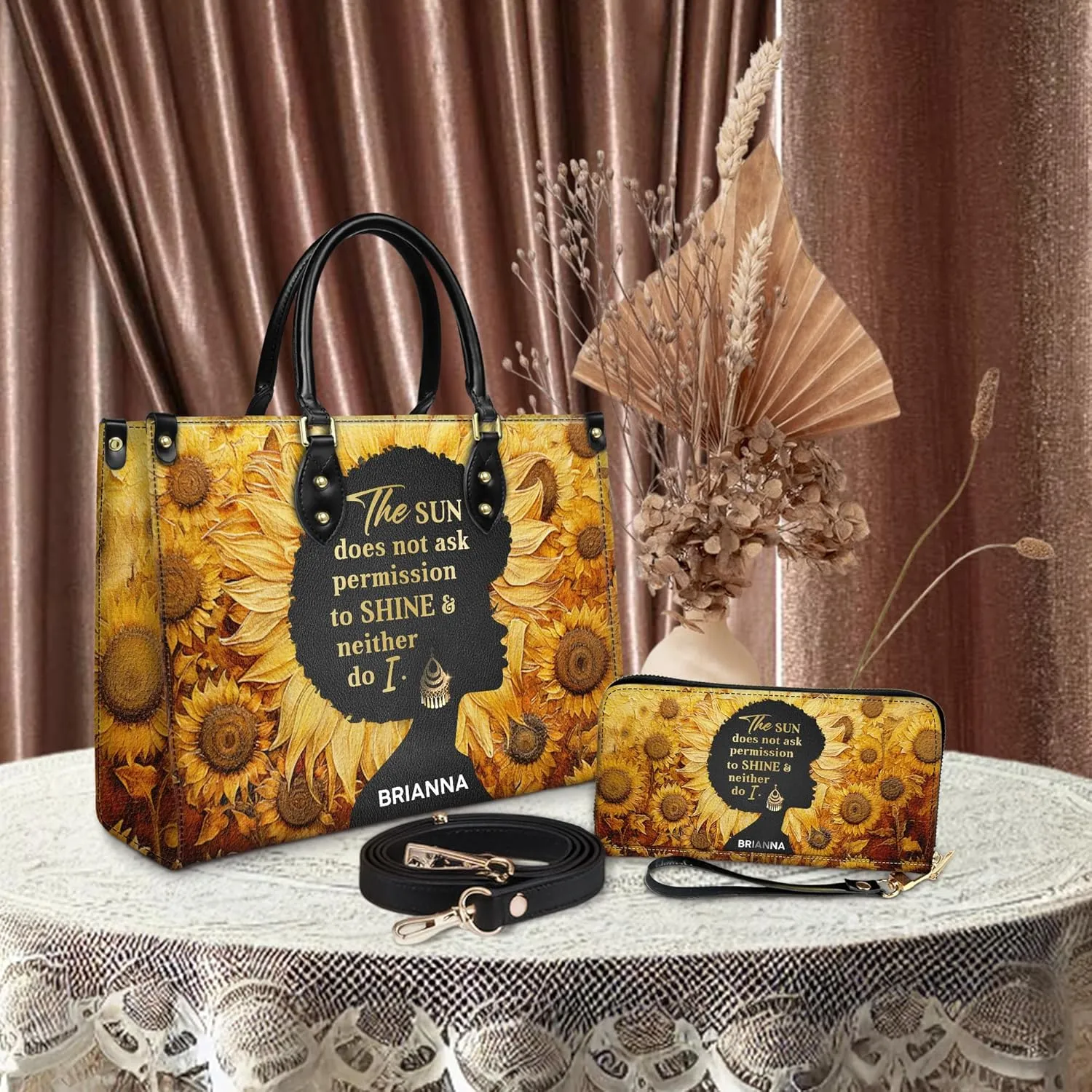 Personalized Leather Handbag For Black African Women – Matching Purse and Wallet Set – Mother's Day Gifts for Melanin Woman