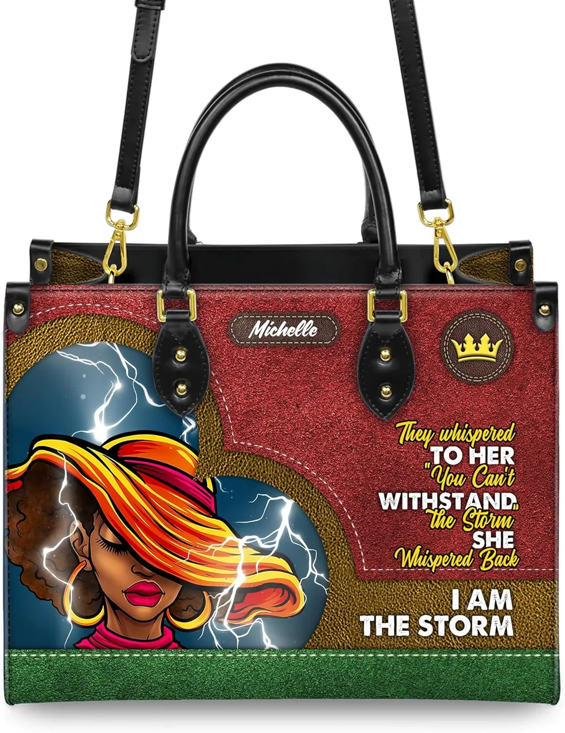 Personalized Leather Handbag For Black African Women – Matching Purse and Wallet Set – Mother's Day Gifts for Melanin Woman