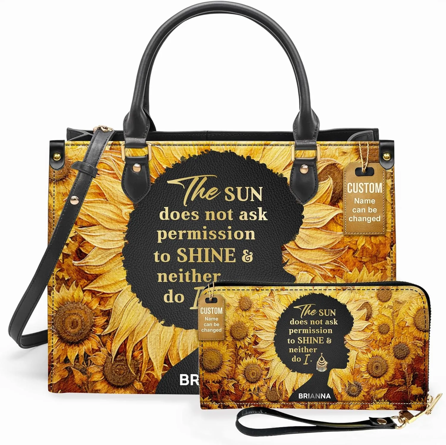 Personalized Leather Handbag For Black African Women – Matching Purse and Wallet Set – Mother's Day Gifts for Melanin Woman