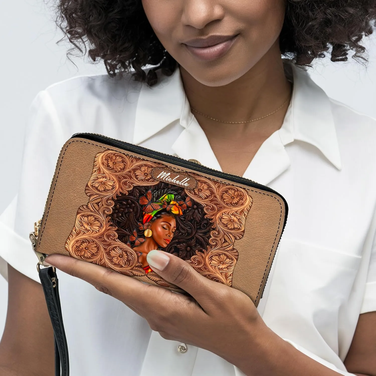 Personalized Leather Handbag For Black African Women – Matching Purse and Wallet Set – Mother's Day Gifts for Melanin Woman