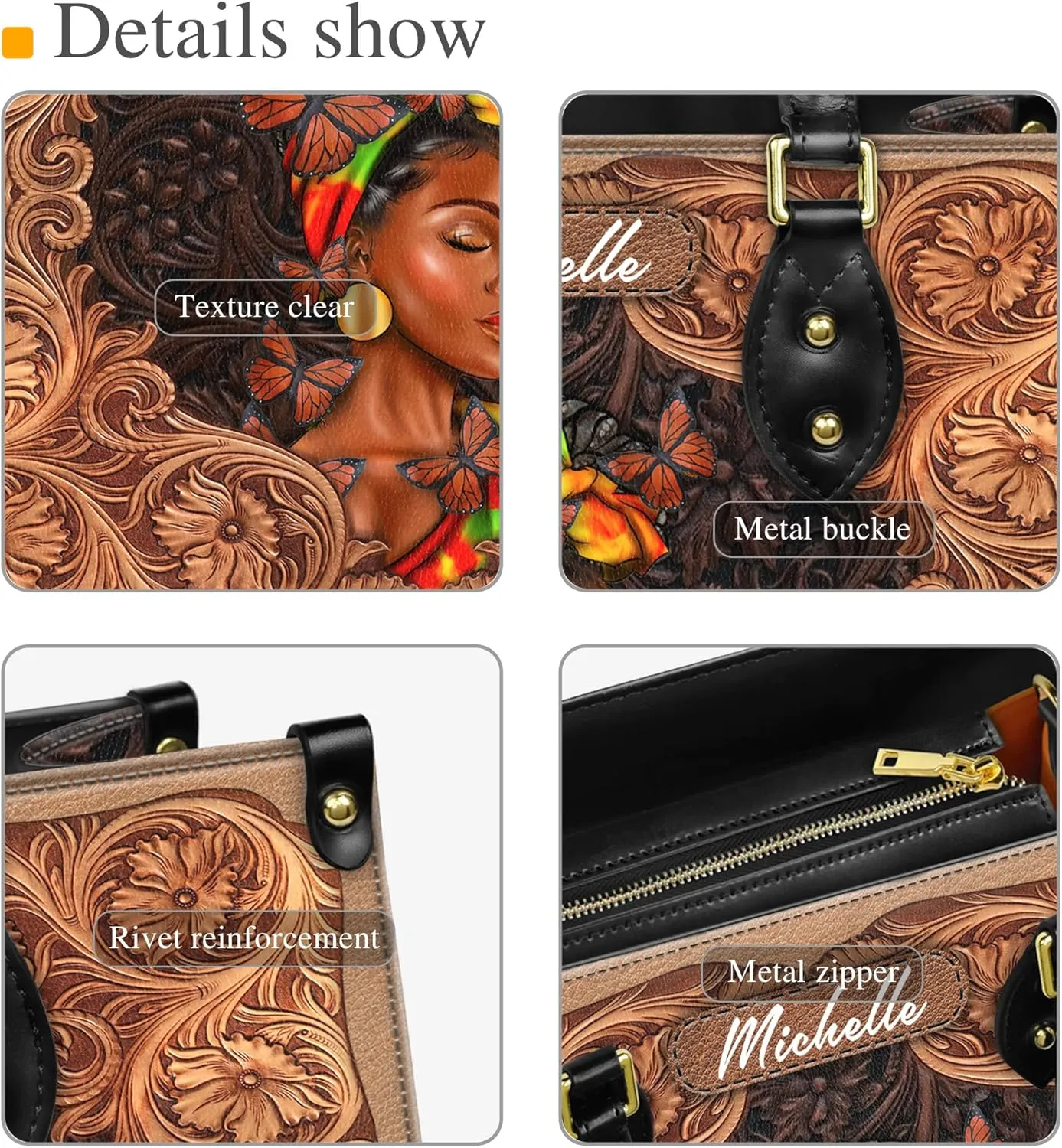 Personalized Leather Handbag For Black African Women – Matching Purse and Wallet Set – Mother's Day Gifts for Melanin Woman