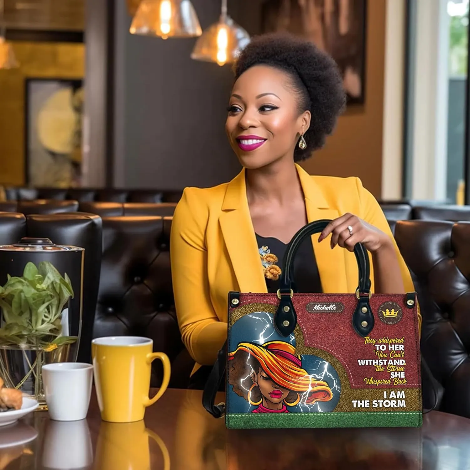 Personalized Leather Handbag For Black African Women – Matching Purse and Wallet Set – Mother's Day Gifts for Melanin Woman