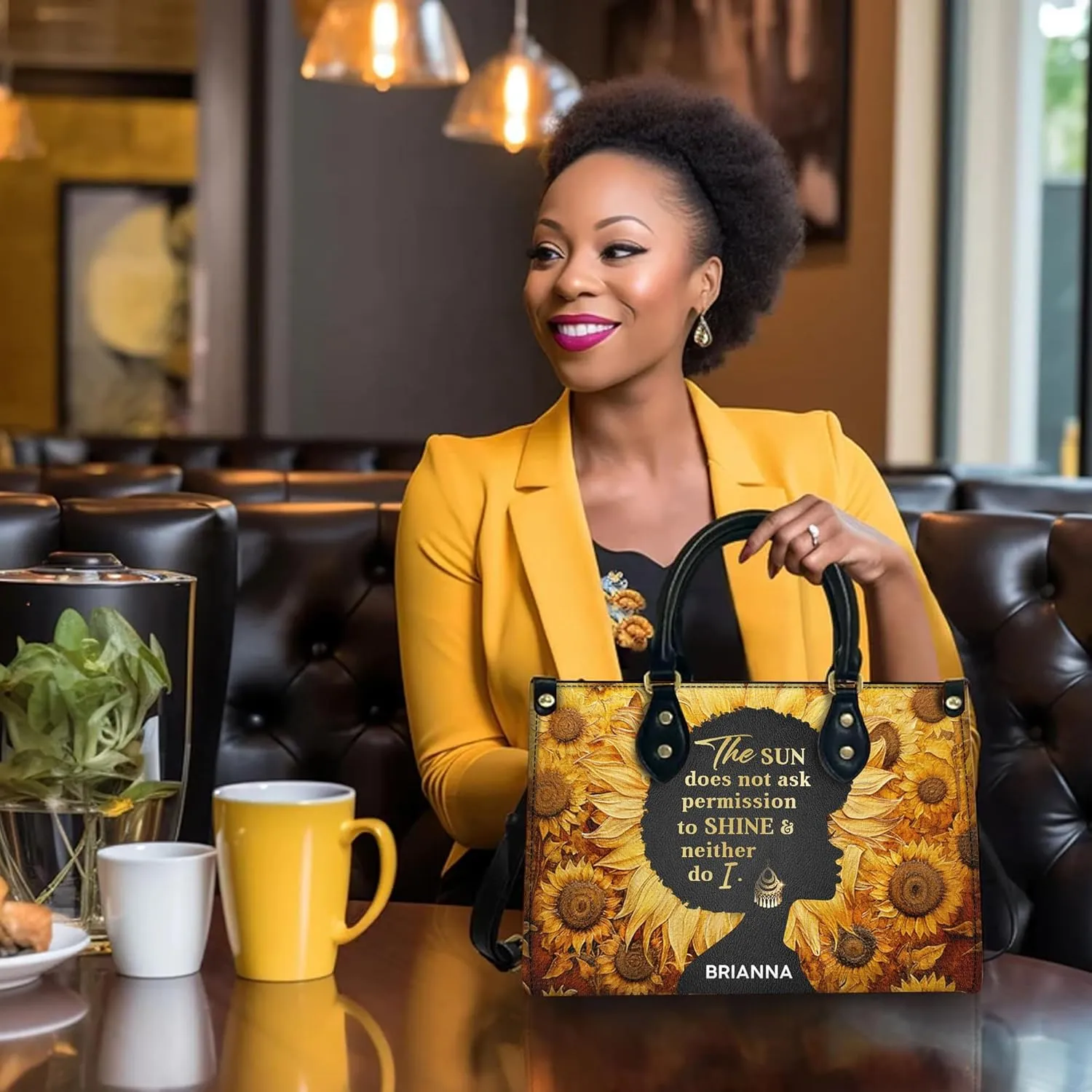 Personalized Leather Handbag For Black African Women – Matching Purse and Wallet Set – Mother's Day Gifts for Melanin Woman
