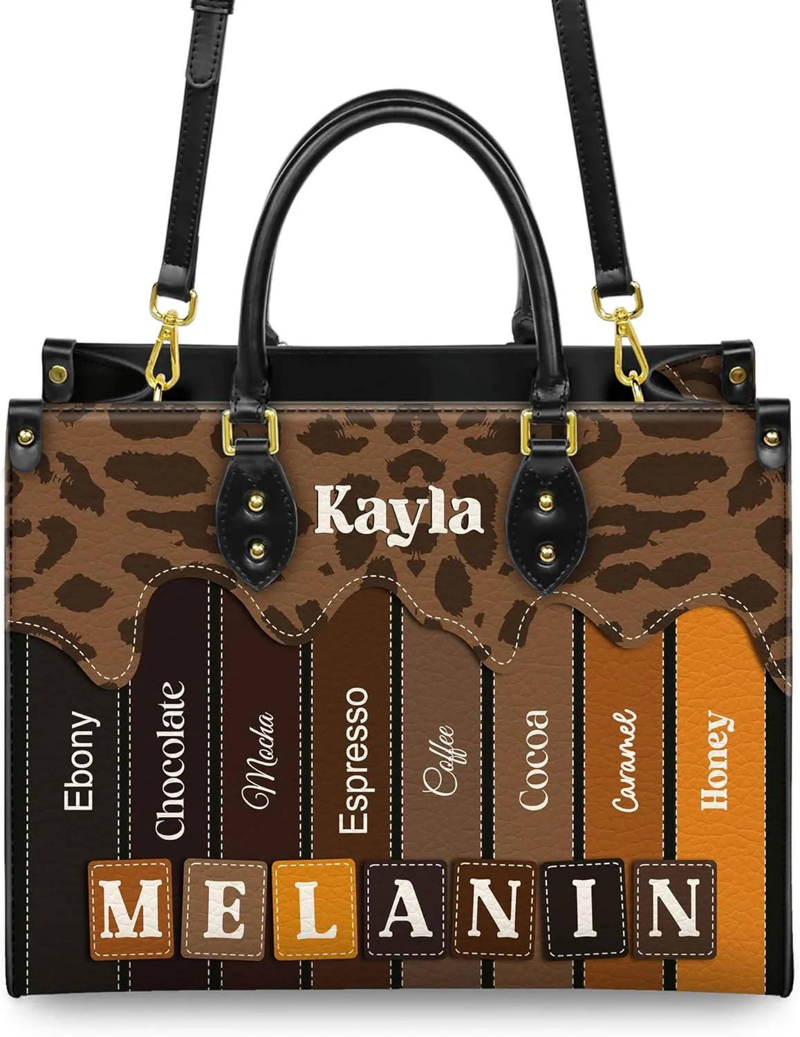 Personalized Leather Handbag For Black African Women – Matching Purse and Wallet Set – Mother's Day Gifts for Melanin Woman