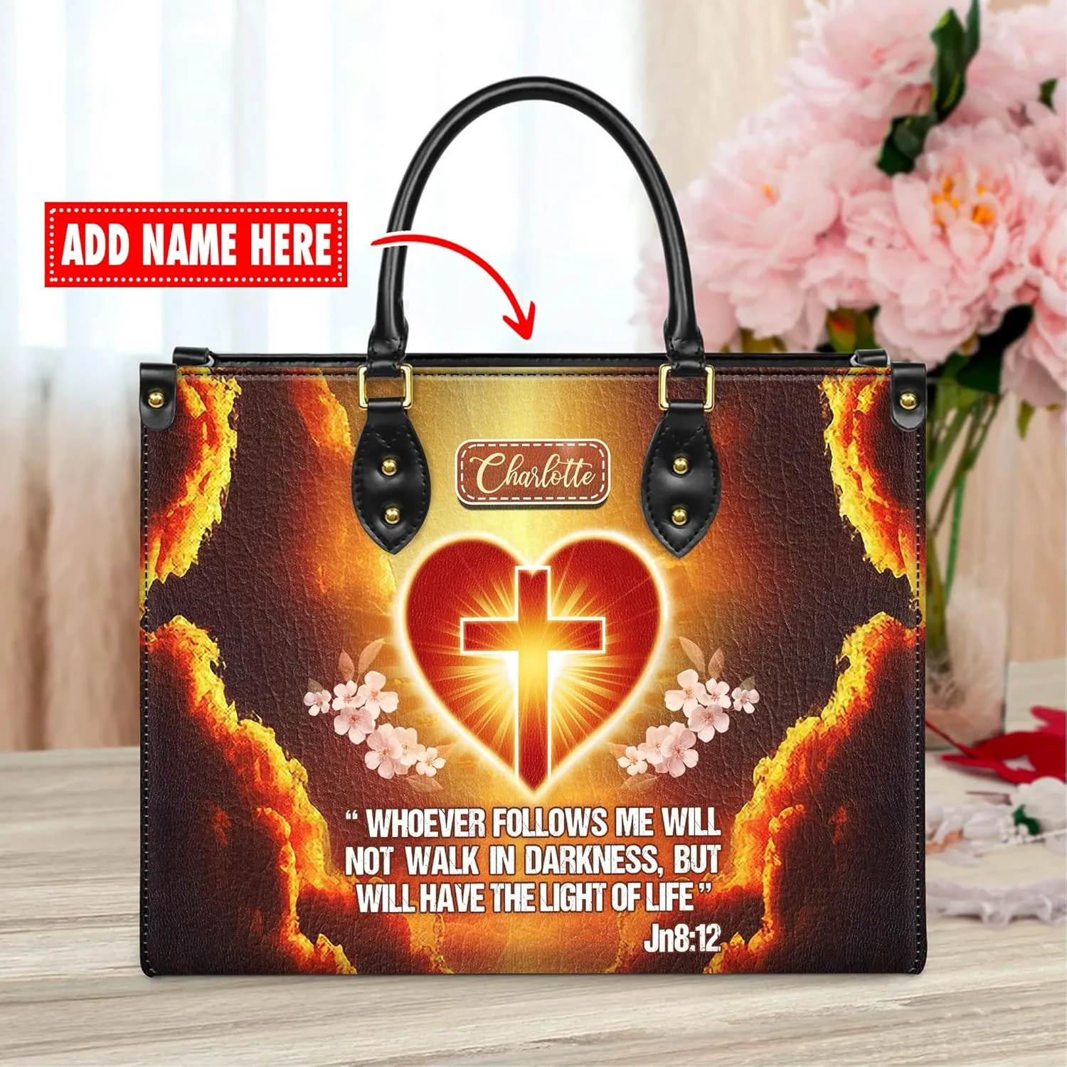 Personalized Leather Handbag for Women, Custom Name Church Bag, Christian Gifts, Mother's Day Gift for God Lovers