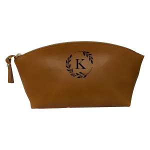 Personalized Leather Makeup Bag for Women | Customized Cosmetic Bag | Engraved Cosmetic Organizer Purse Christmas Gift (Caramel)