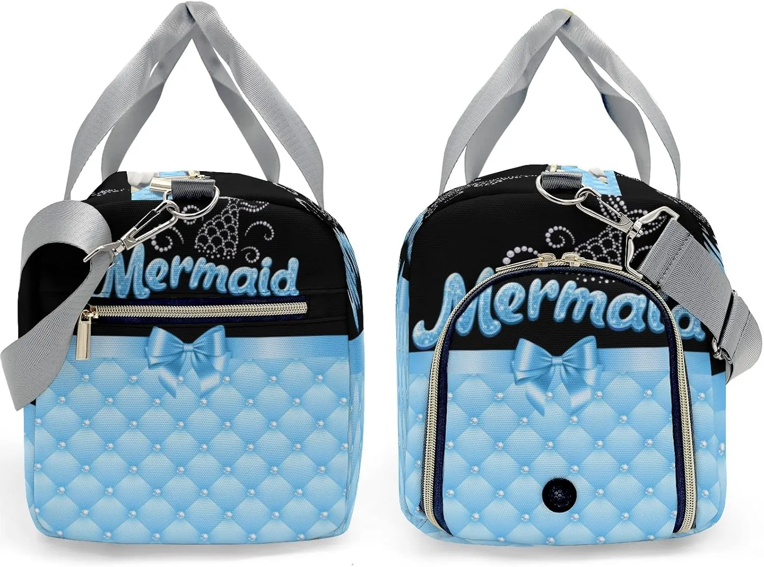 Personalized Mermaid Princess Bow Blue Customized Multi-functional Handbag Travel Bag,Unisex Short Trip Portable Duffel Bag
