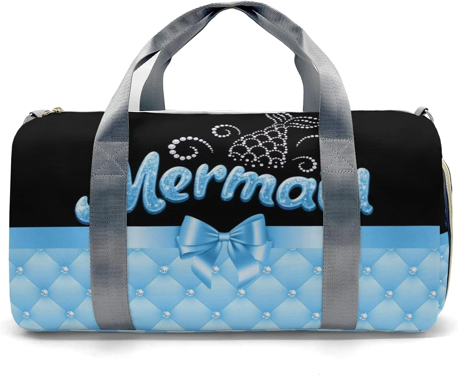 Personalized Mermaid Princess Bow Blue Customized Multi-functional Handbag Travel Bag,Unisex Short Trip Portable Duffel Bag