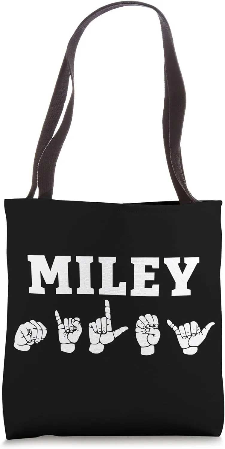 Personalized name sign language MILEY ASL Teacher Deaf Tote Bag