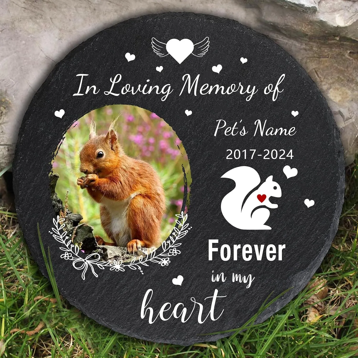 Personalized Pet Squirrel Memorial Gifts, Custom Pet Squirrel Memorial Stone with Photo Name Date, in Loving Memory of Squirrel Stone, Squirrel Headstone Garden Pet Squirrel Grave Markers