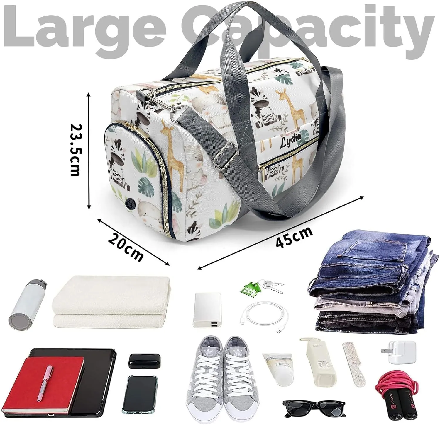 Personalized Safari Leaves Animals Custom Multi-functional Travel Bag, Unisex Portable Duffel Bag, Short Distance Travel Assistant
