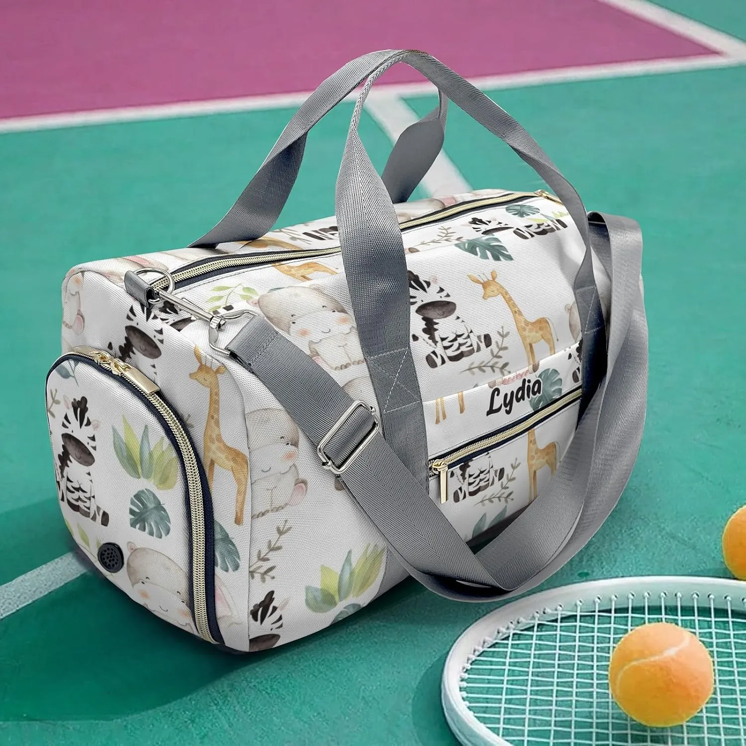 Personalized Safari Leaves Animals Custom Multi-functional Travel Bag, Unisex Portable Duffel Bag, Short Distance Travel Assistant