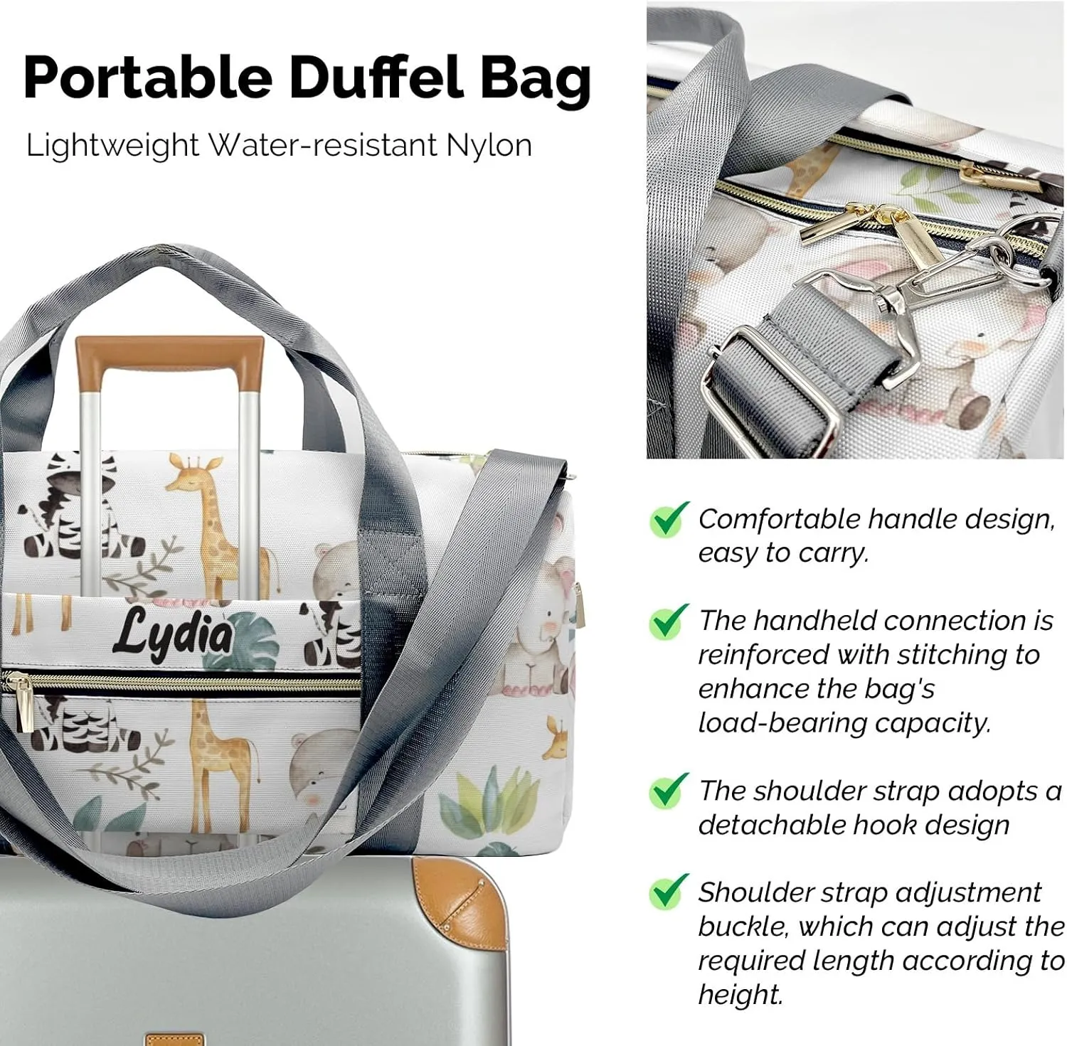 Personalized Safari Leaves Animals Custom Multi-functional Travel Bag, Unisex Portable Duffel Bag, Short Distance Travel Assistant