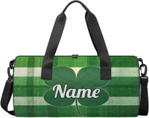 Personalized Sport Gym Bag Dance Duffle Ballet Bag Overnight Travel Sleepover Bags Swimming Hiking Camping, Green Clover St Patrick's Day