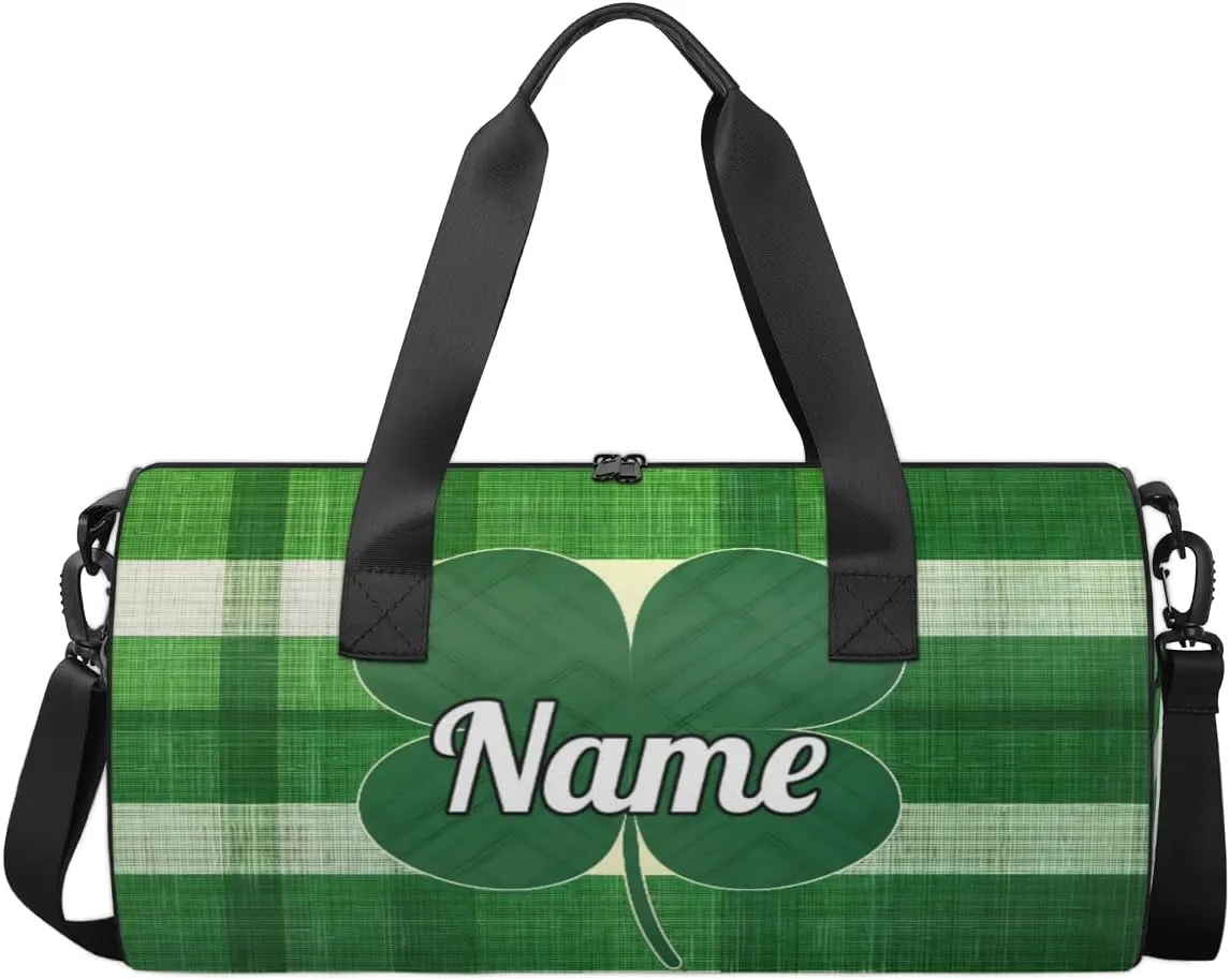 Personalized Sport Gym Bag Dance Duffle Ballet Bag Overnight Travel Sleepover Bags Swimming Hiking Camping, Green Clover St Patrick's Day