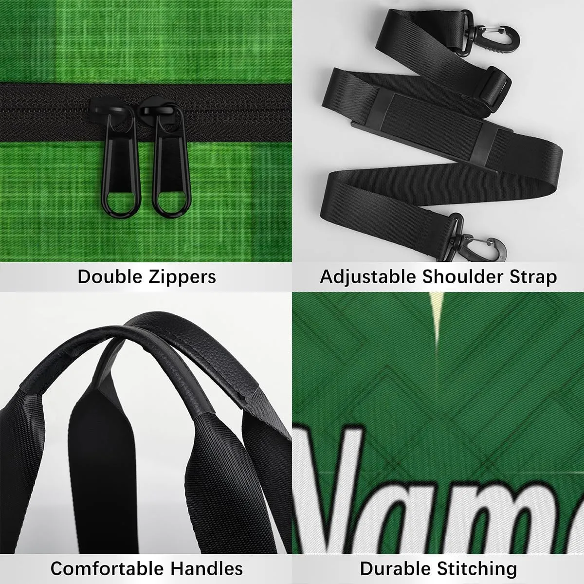Personalized Sport Gym Bag Dance Duffle Ballet Bag Overnight Travel Sleepover Bags Swimming Hiking Camping, Green Clover St Patrick's Day