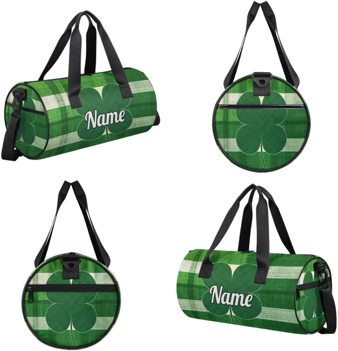 Personalized Sport Gym Bag Dance Duffle Ballet Bag Overnight Travel Sleepover Bags Swimming Hiking Camping, Green Clover St Patrick's Day