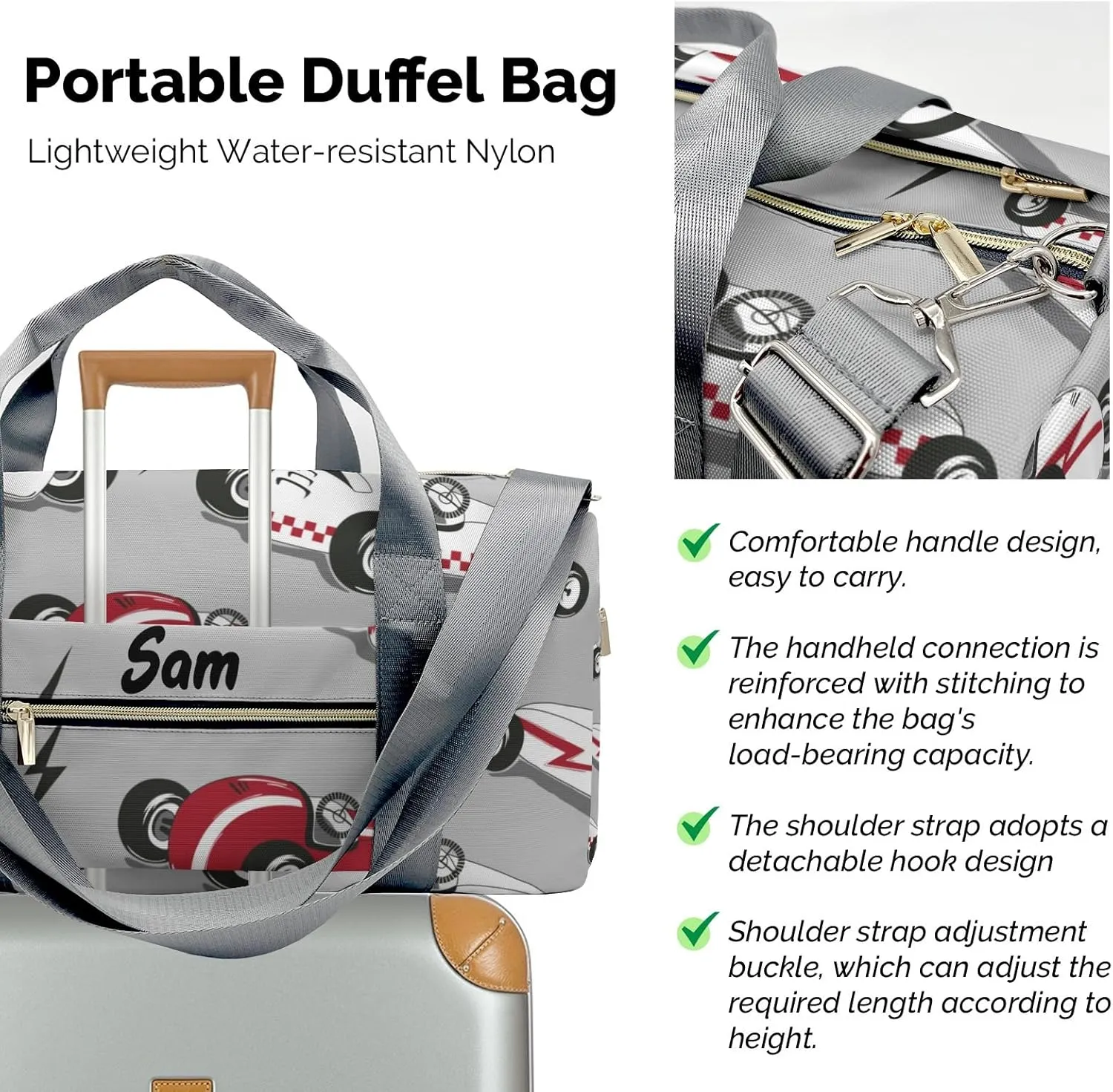 Personalized Vintage Race Car Custom Multi-functional Travel Bag, Unisex Portable Duffel Bag, Short Distance Travel Assistant
