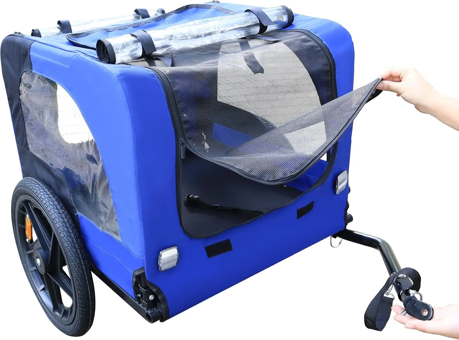 Pet Bike Trailer for Dogs, Blue 16-Inch Air Wheel, Foldable and Safe for Happy Adventures