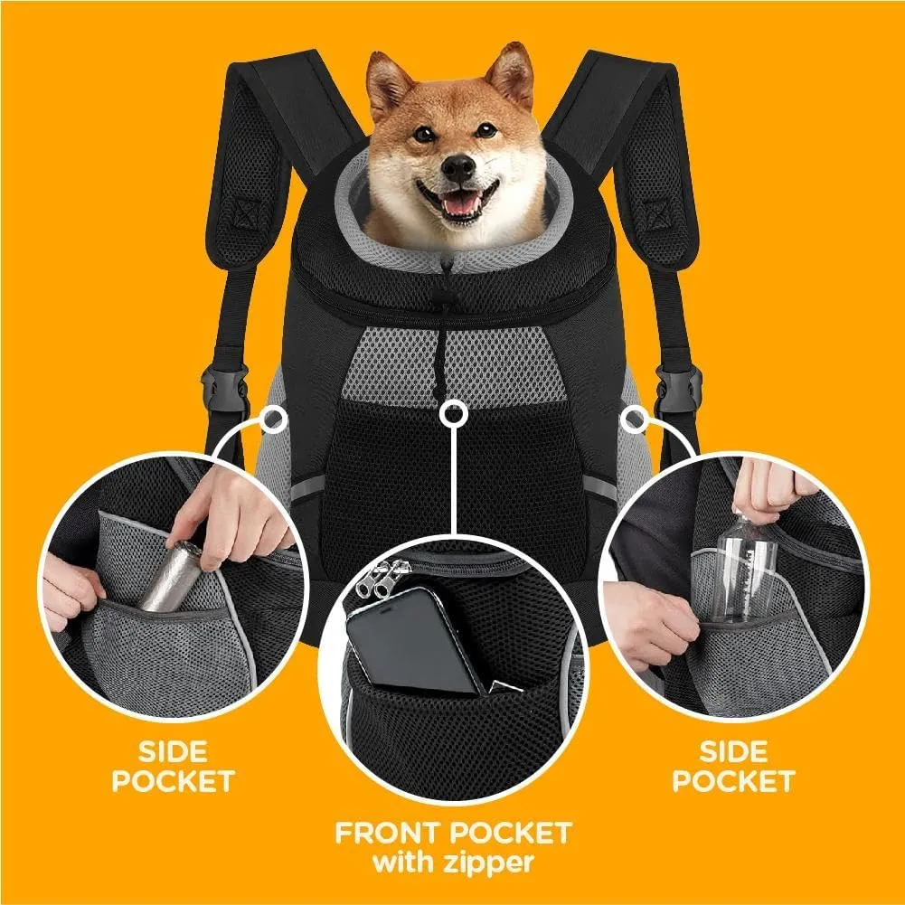pet Carrier Backpack for Small, Medium and Large Dogs, Adjustable Breathable Oxford Fabric with mesh Window and Safety Belt (Black, Medium)