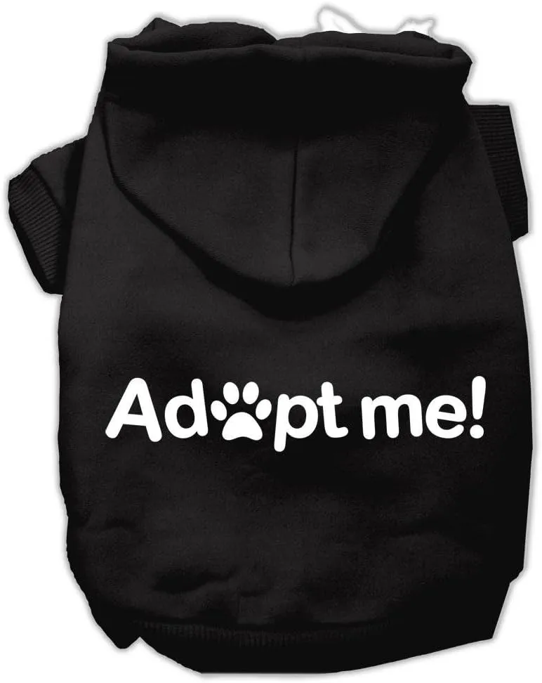 Pet, Dog & Cat Hoodie Screen Printed, "Adopt Me" Black MD (6-10 lbs.)