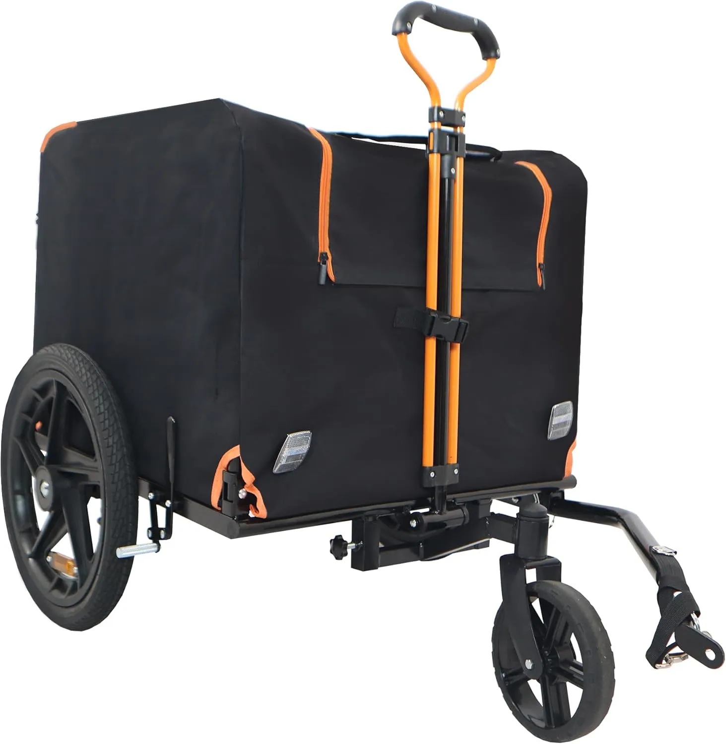 Pet Safety & Convenience with Foldable Bike Trailer for Small Dogs and Cats, Durable Steel Frame, Easy Storage, Orange and Black