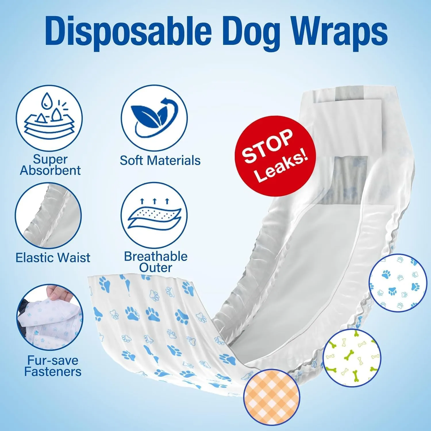 Pet Soft Disposable Male Dog Wraps - Dog Diapers for Male Dogs, Puppy Diapers 48pcs XSmall