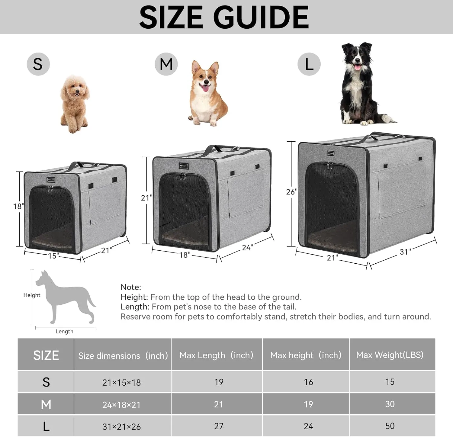 PETSFIT Travel Dog Crate, Soft Sided Dog Crate - 24 Inch with Thicken Mat, Easy to Fold, Sturdy and Portable, Perfect for Traveling, Portable Dog Kennel Grey