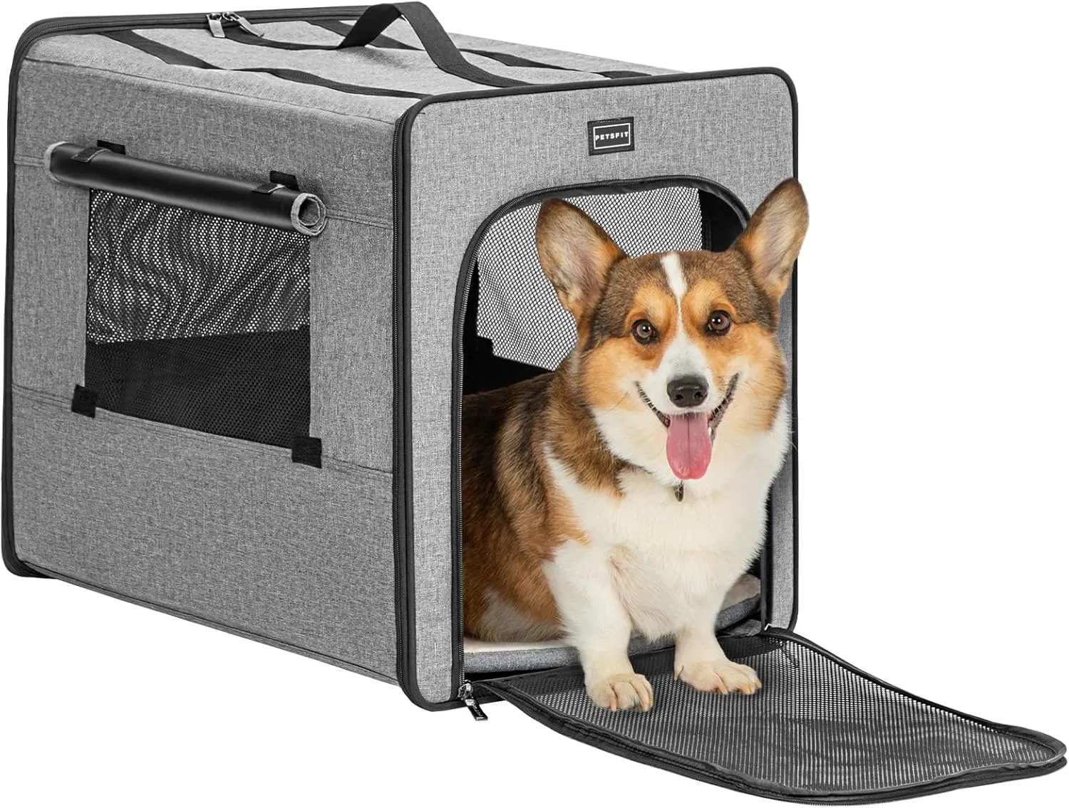 PETSFIT Travel Dog Crate, Soft Sided Dog Crate - 24 Inch with Thicken Mat, Easy to Fold, Sturdy and Portable, Perfect for Traveling, Portable Dog Kennel Grey