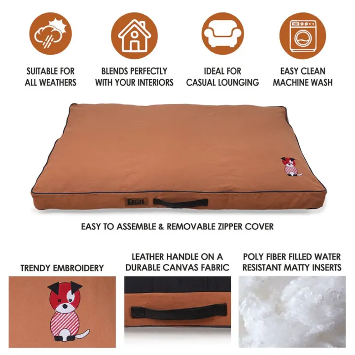 Petter World Comfort Flat Cushion Bed for Dogs Earthy Brown