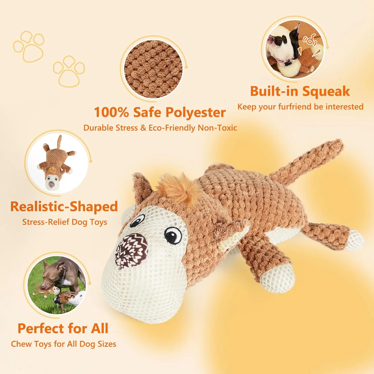 PetWarm Dog Toys Chew Squeaky, Durable Chew & Stress-Relief Interactive Pet Toy for Small, Medium, and Large Dogs, Multi-Functional Design, Squeaky Dog Toy, Stress Relief,Yellow