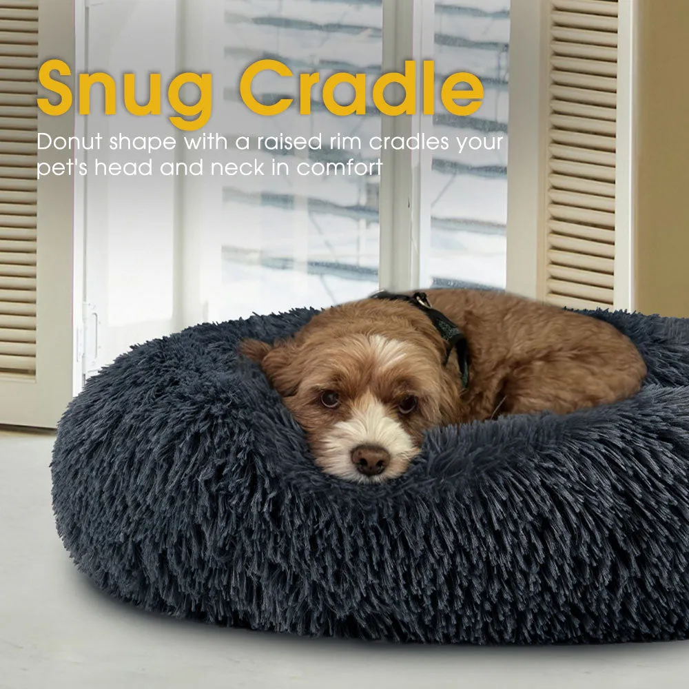 Petzly Dog Cat Calming Bed Warm Soft Plush Round Waterproof 100CM Bed Dark Blue