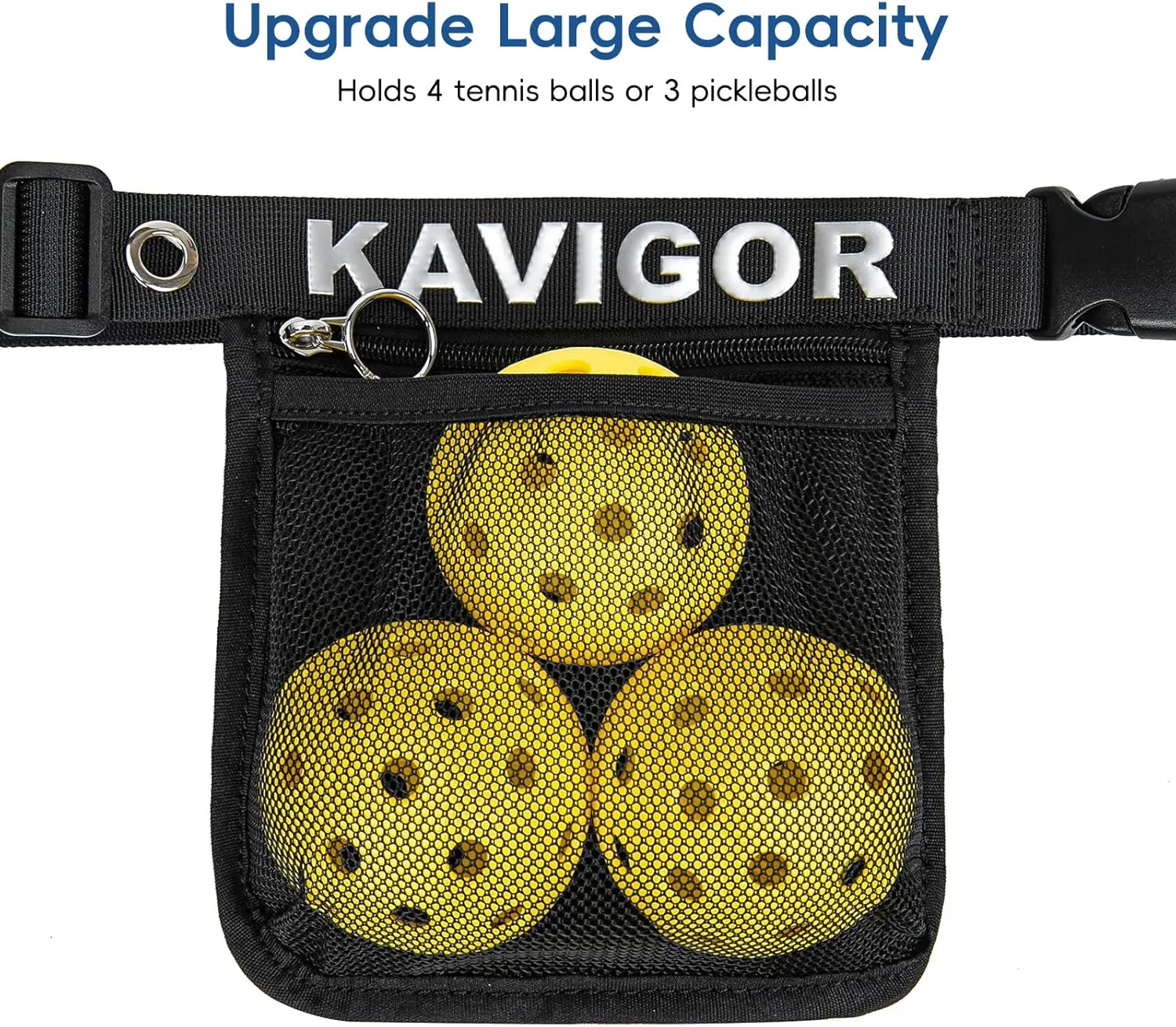 Pickleball & Tennis Ball Holder Waist Pouch Holds 3-4 Balls, Multi-Functional Sports Belt Bag with Zipper Pocket and Carabiner