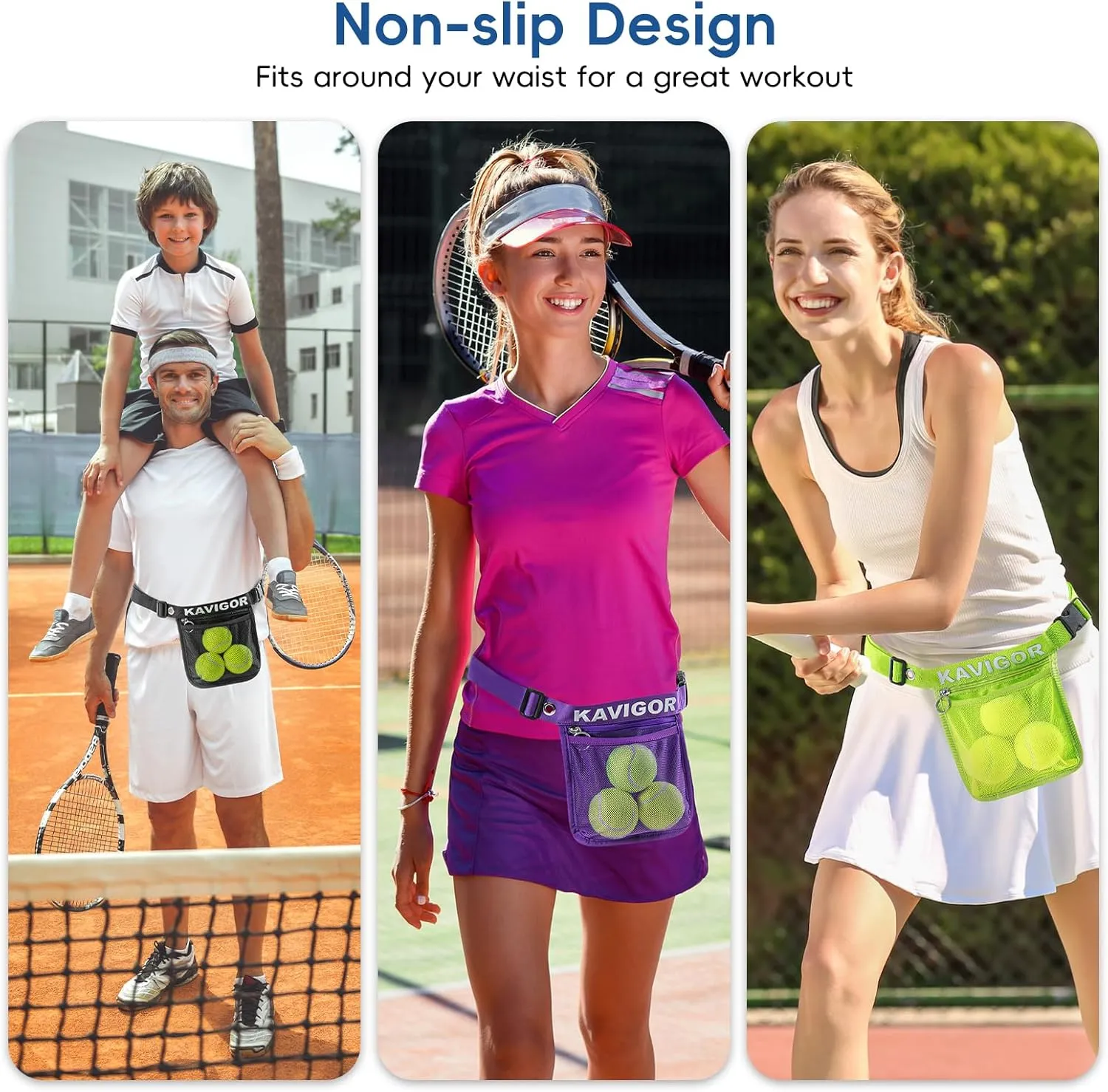 Pickleball & Tennis Ball Holder Waist Pouch Holds 3-4 Balls, Multi-Functional Sports Belt Bag with Zipper Pocket and Carabiner