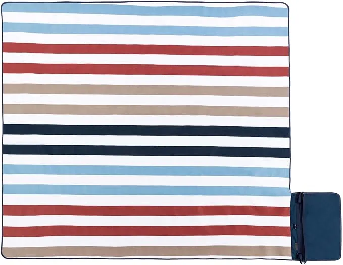 PICNIC TIME Blanket Tote XL Outdoor Picnic Blanket, Beach Blanket, Camping Blanket, (Coastal Stripe)