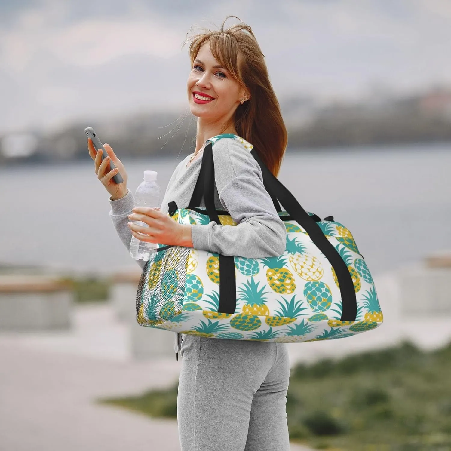 Pineapples Teal Colors Duffle Bag Foldable Travel Tote Bag Carry On Large Weekender Overnight Bags Waterproof Gym Bag For Women Men