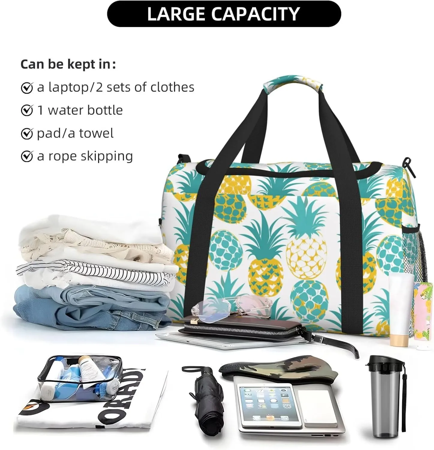 Pineapples Teal Colors Duffle Bag Foldable Travel Tote Bag Carry On Large Weekender Overnight Bags Waterproof Gym Bag For Women Men