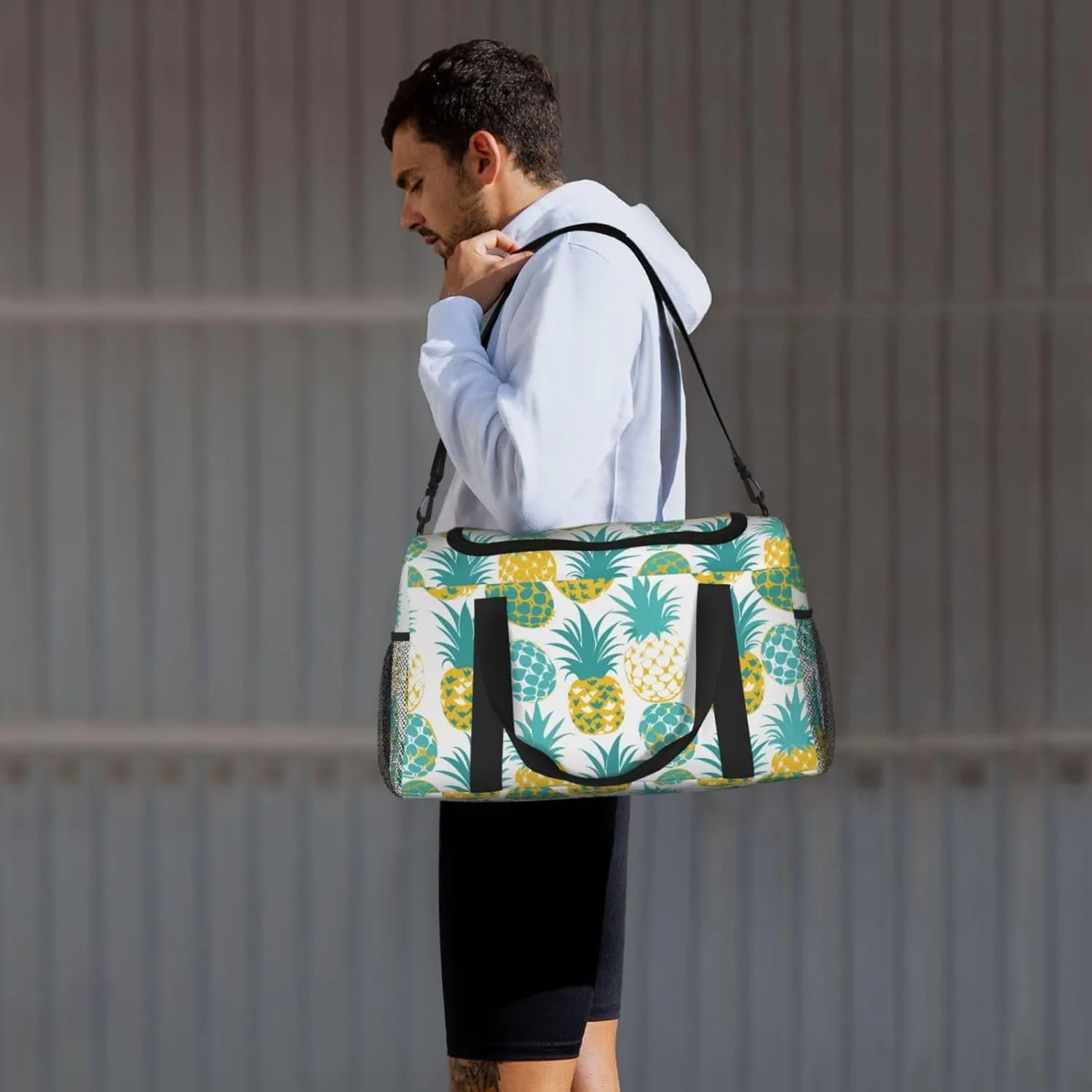 Pineapples Teal Colors Duffle Bag Foldable Travel Tote Bag Carry On Large Weekender Overnight Bags Waterproof Gym Bag For Women Men