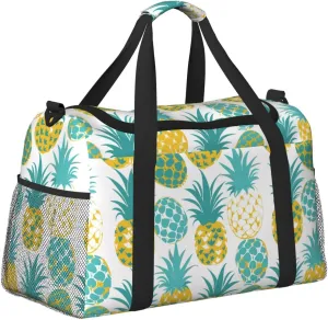 Pineapples Teal Colors Duffle Bag Foldable Travel Tote Bag Carry On Large Weekender Overnight Bags Waterproof Gym Bag For Women Men