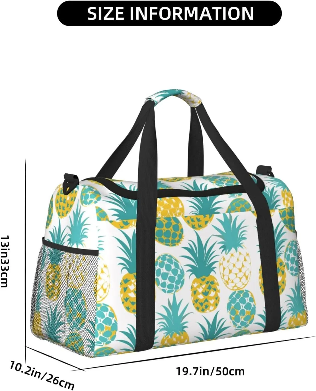 Pineapples Teal Colors Duffle Bag Foldable Travel Tote Bag Carry On Large Weekender Overnight Bags Waterproof Gym Bag For Women Men