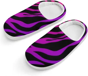 Pink Purple Zebra Stripe Boys Slippers House Shoes Indoor Comfy Fuzzy Plush Non Slip Slippers 33
