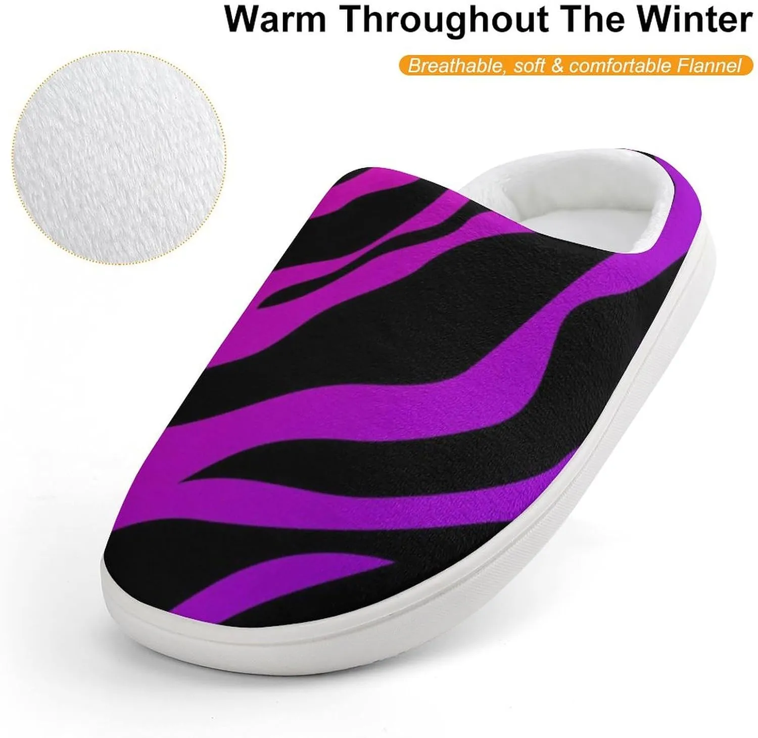 Pink Purple Zebra Stripe Boys Slippers House Shoes Indoor Comfy Fuzzy Plush Non Slip Slippers 33