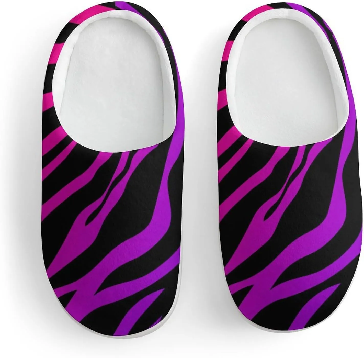 Pink Purple Zebra Stripe Boys Slippers House Shoes Indoor Comfy Fuzzy Plush Non Slip Slippers 33
